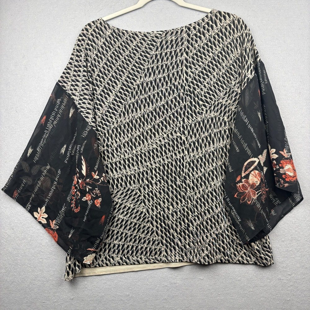 Chicos Travelers Top Womens 2 L Mixed Print Kimono Sleeve Geometric Floral - Picture 5 of 8